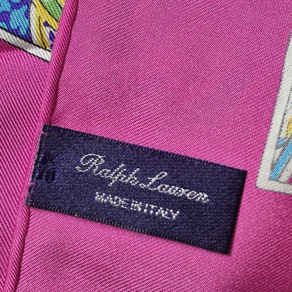 Ralph Lauren Purple Label Italy Silk Scarf Neckerchief Paisley Floral Pink